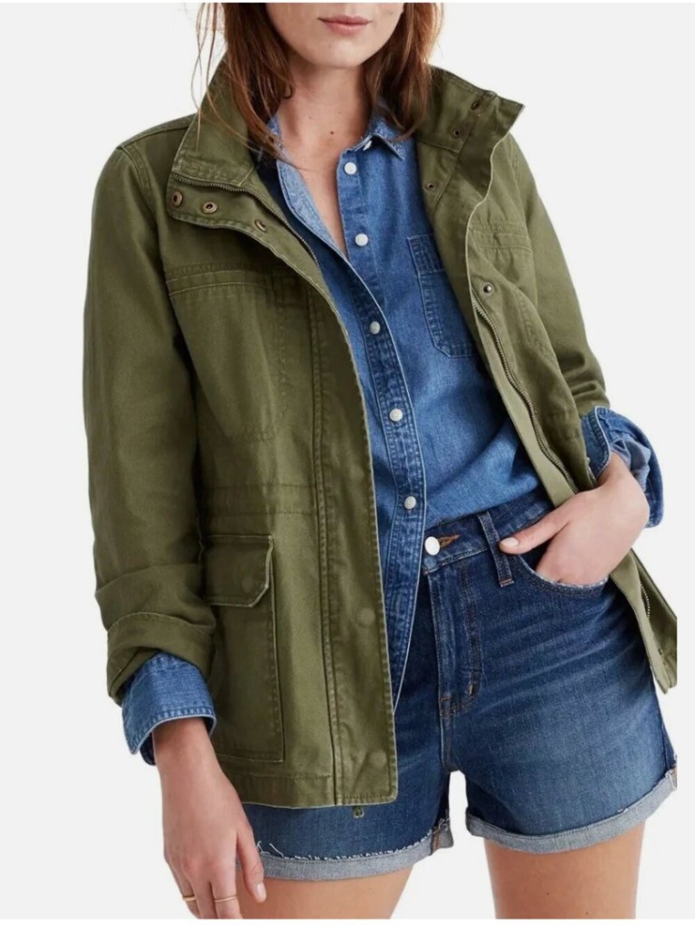 Size XL - MADEWELL Women's Green Military Dispatch Canvas Utility Jacket